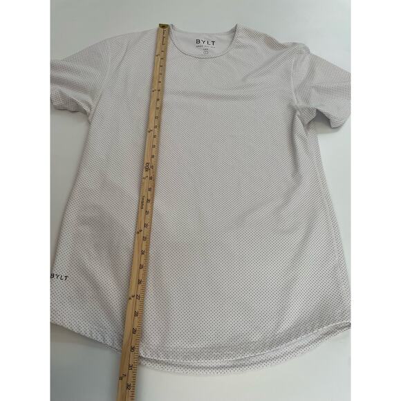 BYLT LUX Size L Drop Cut T-Shirt White Gray Dots Short Sleeves - Picture 5 of 5